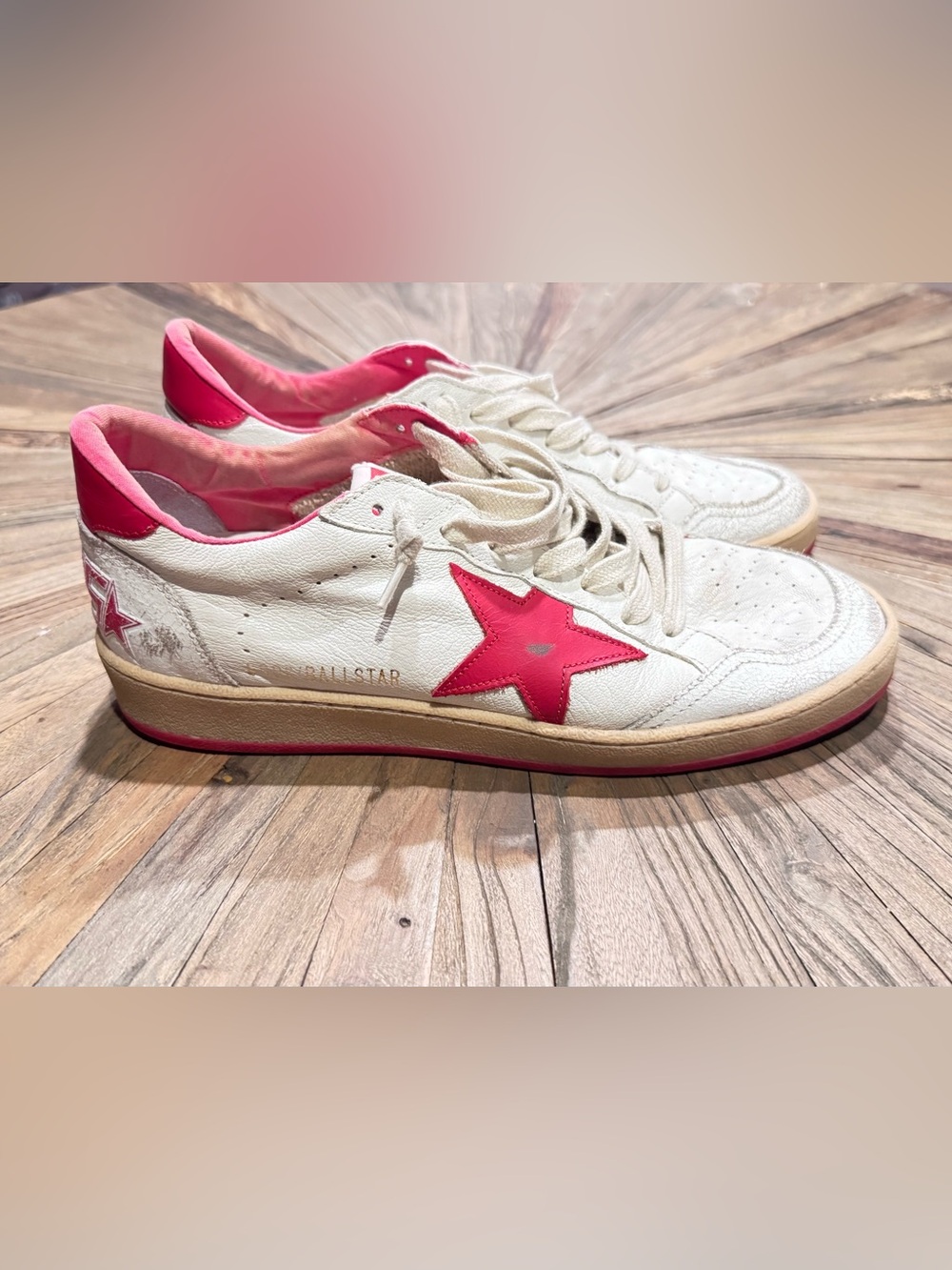 Golden Goose Ball Star in White Leather with Red Star and Heel Tab Size 40